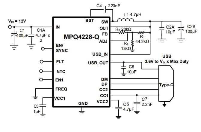 Monolithic Power Systems (MPS) MPQ4228-Q Step-Down Converter with Charging Port Monolithic Power Systems (MPS) MPQ4228-Q Step-Down Converter with Charging Port